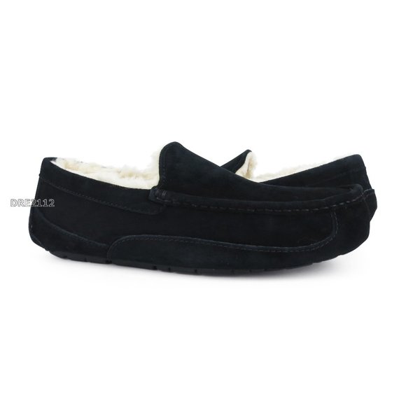 UGG Australia Ascot Black Suede Fur Slippers Mens Size 10 NEW - Picture 1 of 5